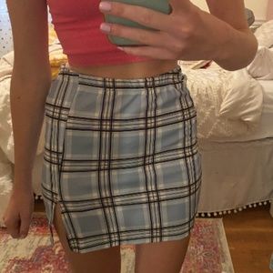 Blue and Black Plaid Bodycon Mini Skirt